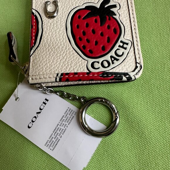 COACH STRAWBERRY PRINT LEATHER MINI SKINNY ID CASE:NWT STRAWBERRY/CHALK … - Picture 6 of 15